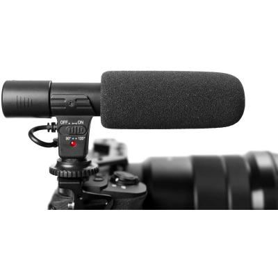 Mikrofon shotgun GADGETMONSTER GDM-1025, 3.5mm, për telefon dhe kamerë, i zi
