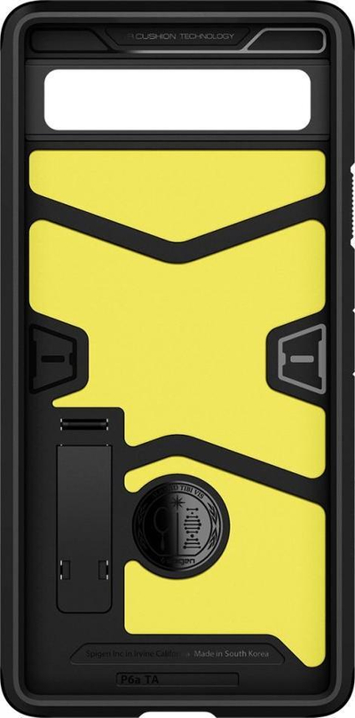 Mbulesë telefoni Spigen Tough Armor për Google Pixel 6A, rezistente ndaj goditjeve, me këmbë mbajtëse, e zezë
