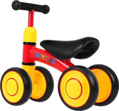 Biçikletë pa pedale SporTrike PettyTrike Z7 Walker, 4 rrota, për kalamaj 1 vjeç, e kuqe e verdhë