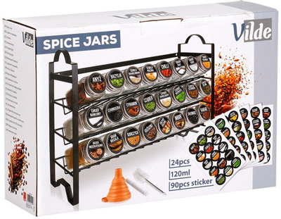 Raft erëzash Vilde Loft, 24 kavanoza qelqi 120ml, 90 etiketa, i zi