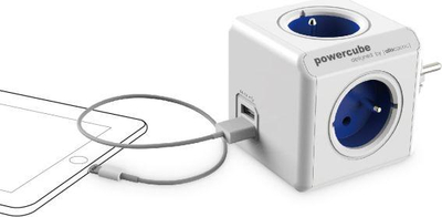 Priza ndarëse PowerCube Original (2202GN/FROUPC), 4 slote, 2 porte USB, të bardha / gjelbra