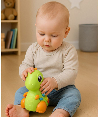 Lodër interaktive Lean Toys Dinosaur, me rrota, me drita dhe tinguj, jeshile