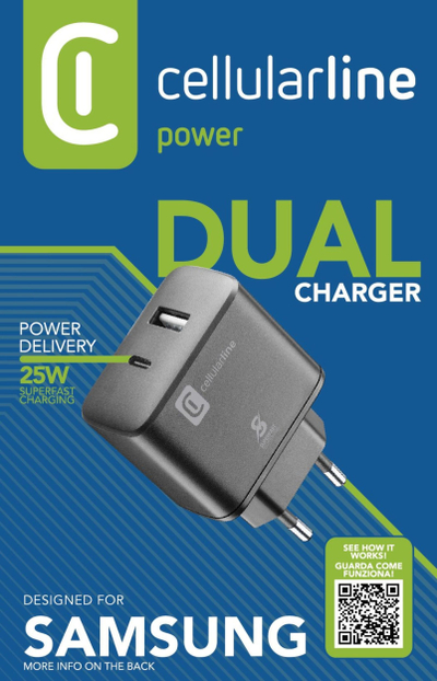 Karikues muri Cellularline Dual Charger, 25W, 2xUSB USB USB C, gri