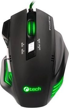 Гејминг глушец C-Tech GM-01G Akantha, 2400 DPI, 6 копчиња, црн со зелени светла