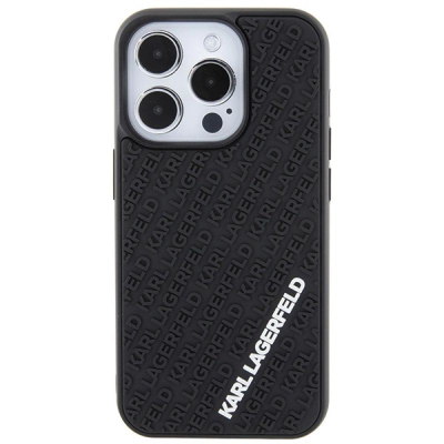 Futrollë telefoni Karl Lagerfeld 3D Rubber Multi Logo për iPhone 15 Pro 6.1", gome, e zezë