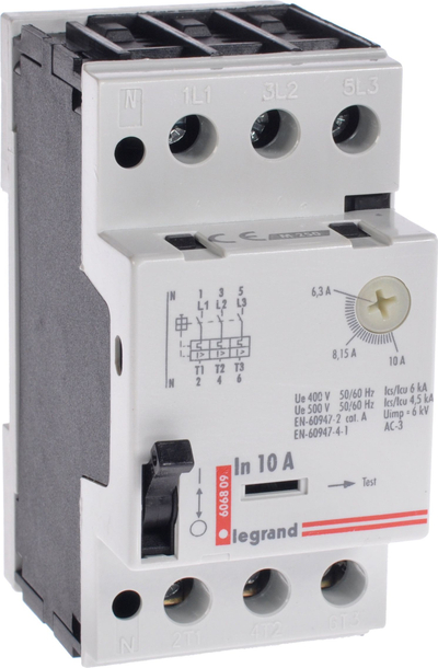 Ndërprerës motorik Legrand 3P, 4kW, 6.3–10A