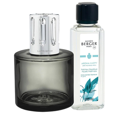 Set aromatik për shtëpi Maison Berger Paris, llambë katalitike Aroma Grey 250 ml + rimbushje Aquatic Freshness Aroma Happy 250 ml