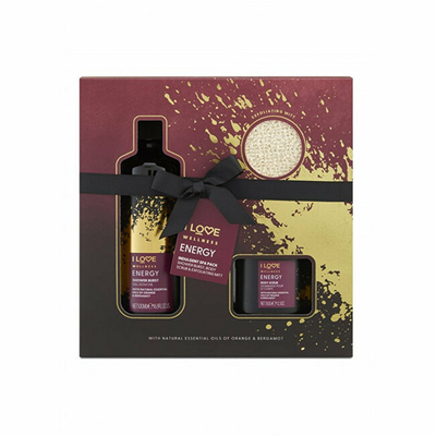 Set banje I love Wellness Energy Indlugent Spa Pack, Xhel dushi freskues për lëkurë 500 ml + Skrab trupi 350 g + Doreza për eksfolim