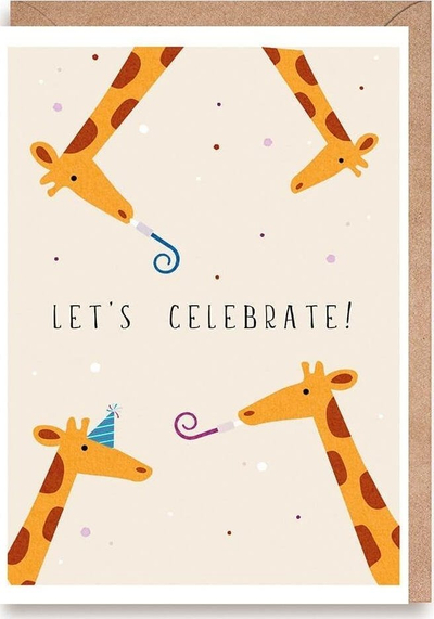 Kartolinë ditëlindje Giraffes Let's Celebrate, për kalama, shumëngjyrëshe