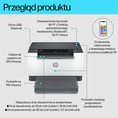 Printer lazer HP LaserJet M207dw, mono, WiFi, i bardhë