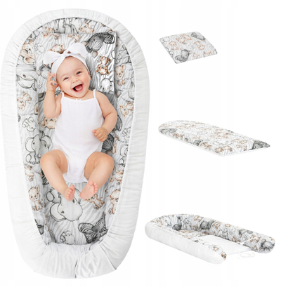 Set bebe HOBBY Kids Baby Cocoon, me dyshek dhe jastëk, motiv zebra dhe luan