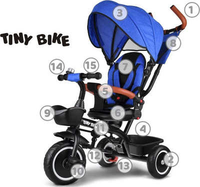 Tricikël për kalamaj Tiny Bike SP0650, 3 në 1, me tendë, blu