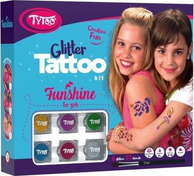 Set tatuazhesh me shkëlqim Dante TYTOO Fun 01836, 57 shabllone, 6 ngjyra gliteri, multikolor