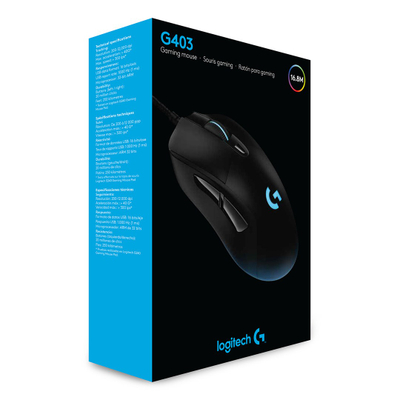 Maus gaming Logitech G403 HERO, 16000 DPI, me kabllo, i zi