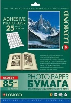 Letër fotografike vetëngjitëse Lomond Glossy A4, 85g/m², 25 fletë, e bardhë