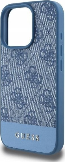 Kapak telefoni Guess 4G PU për iPhone 16 Pro, kornizë e fortë, mbron nga gërvishtjet, blu