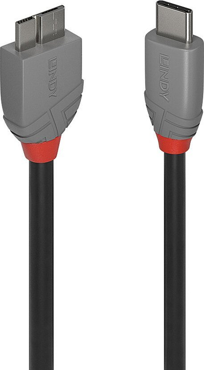 Kabllo USB Lindy Anthra Line, USB C me Micro B, USB 3.2, 3m, e zezë
