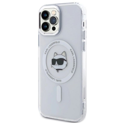 Kapak telefoni Karl Lagerfeld IML Metal Choupette Head, MagSafe, për iPhone 12 12 Pro, i bardhë