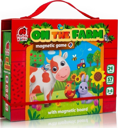 Lojë magnetike Roter Kafer Magnetic Game Farm, 57 magnetë, 24 karta, shumëngjyrëshe