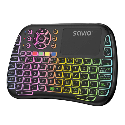 Tastierë e vogël wireless Savio KW-04, ARGB, me touchpad, e zezë