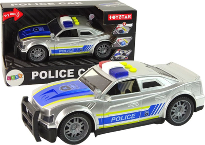 Makina e policisë lodër Leantoys, shkallë 1:14, me drita e zëra, ngjyrë argjendtë