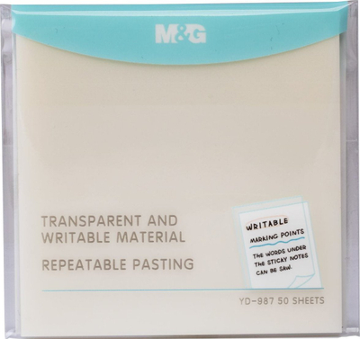 Shënime vetëngjitëse transparente M&G, 76x76mm, 50 fletë