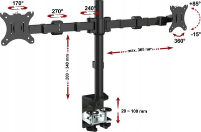 Mbajtëse tavoline për monitorë Ergosolid NF12, për 2 monitorë 10"-30", VESA 75/100, e zezë