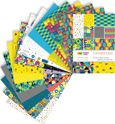 Bllok letra zbukuruese Happy Color Geometric, A4, 80 g, 15 fletë me ngjyra të ndryshme