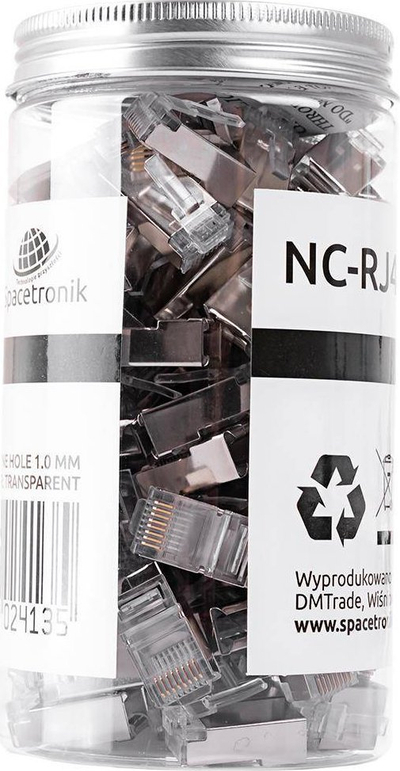 Fishe rrjeti RJ45 Spacetronik NC-RJ455FT-0, Cat 5e FTP, set 100 copë, transparente