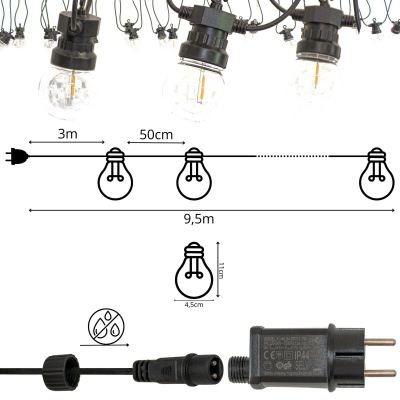 Varg dritash LED Party Lights, 12.5 m, 20 llamba, dritë e ngrohtë