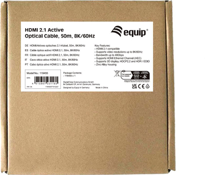 Kabllo HDMI Equip Active Optical 2.1, 50m, 8K 60Hz, e zezë