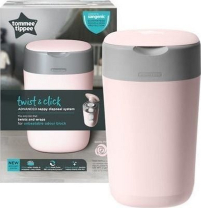 Koshi për pelena Tommee Tippee Twist & Click, sistem antibakterial, kapacitet i madh, rozë