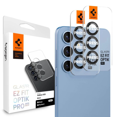 Mbrojtës kamere Spigen Glas TR EZ Fit Optik Pro HD, 2 copë, për Samsung Galaxy S25, i zi