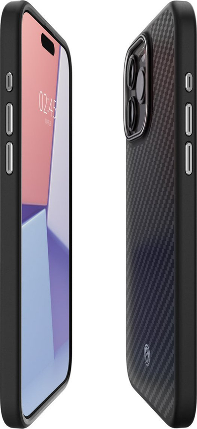 Mbrojtëse telefoni Spigen Magnetic Enzo Aramid për iPhone 15 Pro, MagSafe, material aramid, e zezë