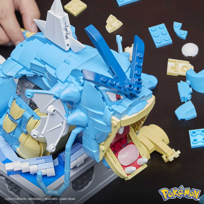 Set ndërtimi MEGA Pokemon Motion Gyarados, 2186 copa, model mekanik, blu