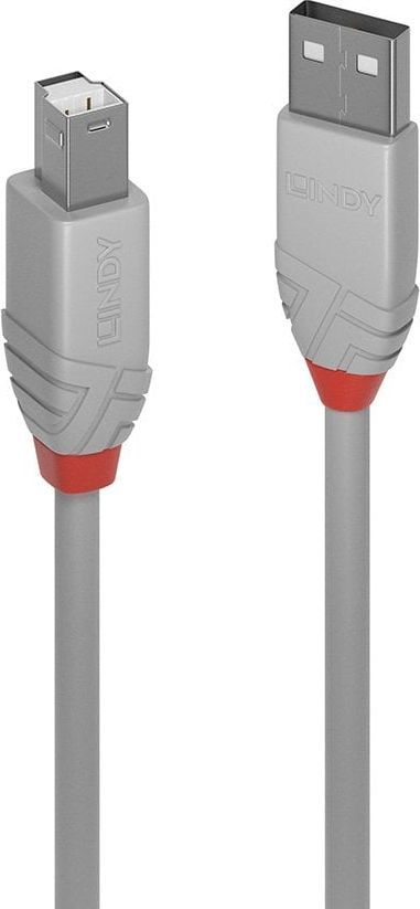 Kabllo Lindy 36681, USB-A në USB-B, 0.5m, e hirtë