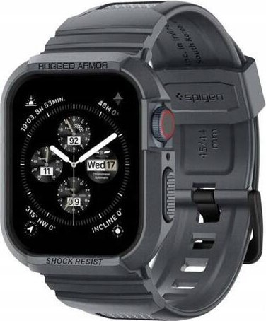 Kornizë me rrip Spigen Rugged Armor Pro për Apple Watch 44mm 45mm, seri 4 gjer në 9, gri e errët