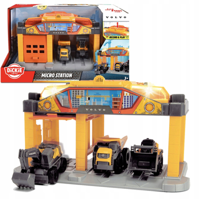 Set lojërash ndërtimi Dickie Micro Construction Station, me drita dhe zë, me 3 vetura Volvo