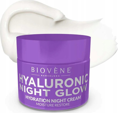 Krem nate për fytyrë Biovène Hyaluronic Night Glow, hidratues, 50 ml, lejla