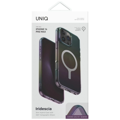 Заштитна маска UNIQ Iridescia MagClick, за iPhone 16 Pro Max, компатибилна со MagSafe, Midnight