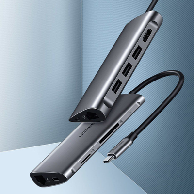 USB-C хаб Ugreen 9 во 1, HDMI 4K, VGA, RJ45, PD 100W, сиво металик