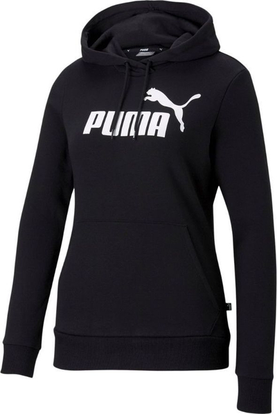 Bluzë me kapuç për goca Puma ESS Logo Hoodie 586791 01, pambuk me poliester, me xhep kangur, e zezë
