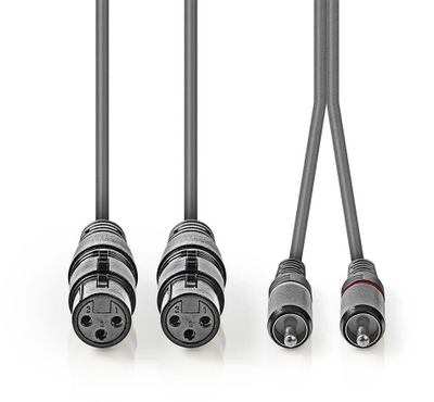 Аудио кабел Nedis OnStage, 2x XLR 3-пин женски во 2x RCA машки, 1.5 m, сив