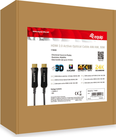Kabllo HDMI Equip Active Optical 2.0, 30m, 4K, e zezë