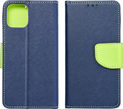 Këllëf-portofol Fancy për Xiaomi 13T / 13T Pro, bëhet si qëndrim, me xhepa për karta, blu navy me lime