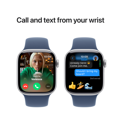 Apple Watch Series 10 GPS, 42mm, Silver Aluminum Case with Denim Sport Band, M/L