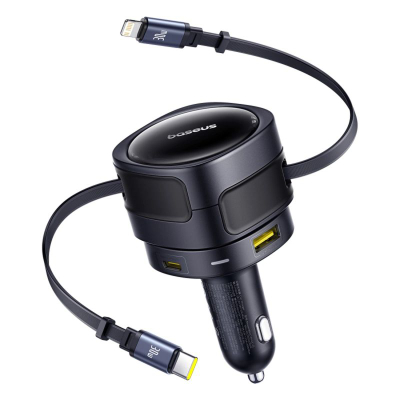 Karikues makine Baseus, 90W PD, 1x USB-C 1x USB-A, me kabllo USB-C dhe Lightning, i zi