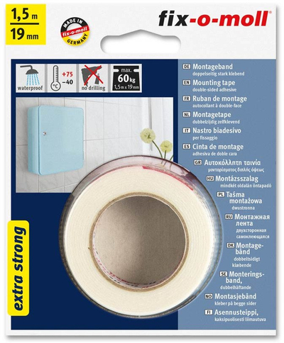 Shirit ngjitës dypalësh FIX-O-MOLL Mounting, 30 kg, 1.5 m x 19 mm, i bardhë
