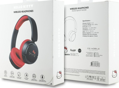 Слушалки Bluetooth Hello Kitty HKOBHV6ROKFR, безжични, со микрофон, црни со црвено