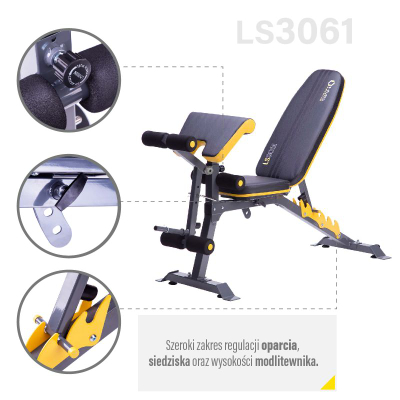 Stol ushtrimesh HMS LS3061 Premium, 4‑në‑1, i rregullueshëm, i zi